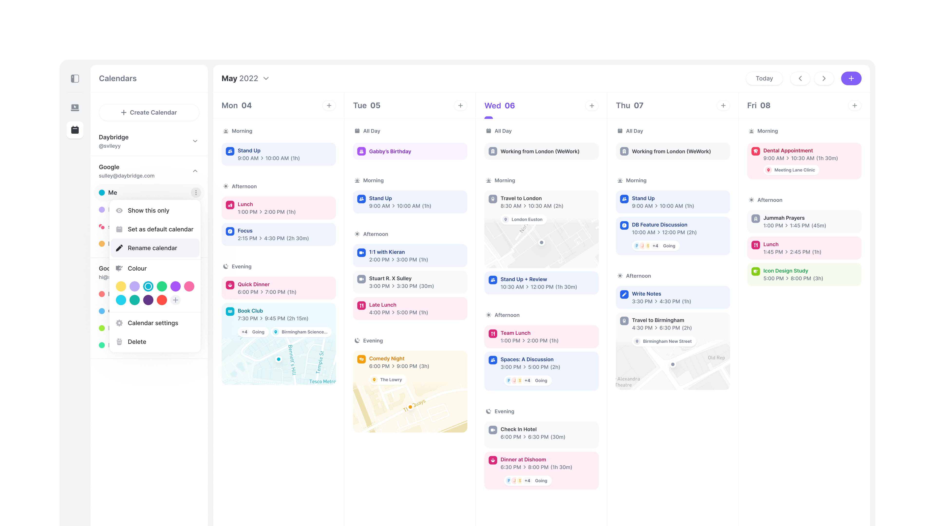 Daybridge, Calendar Sidebar