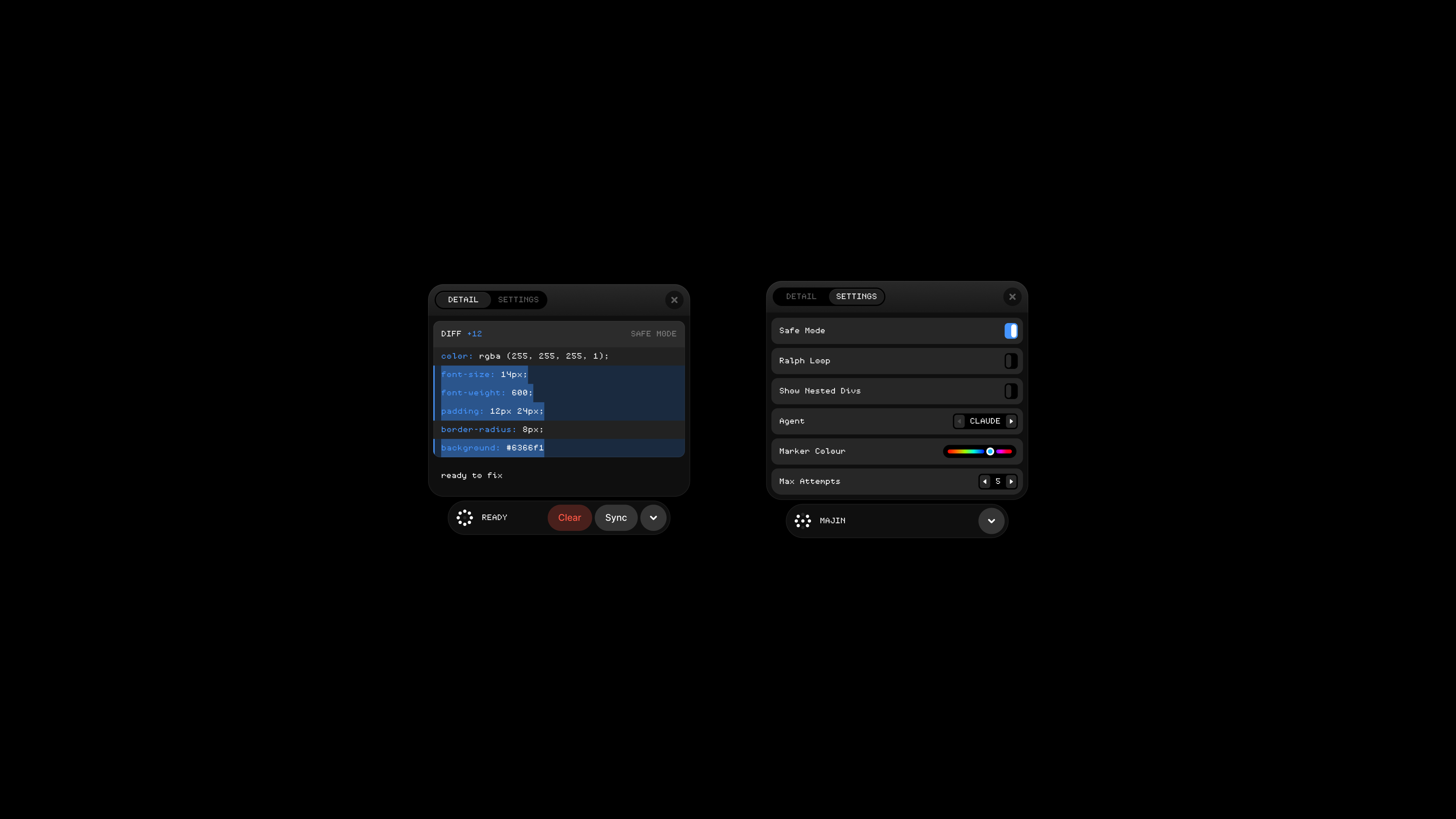 Majin, Diff & Settings
